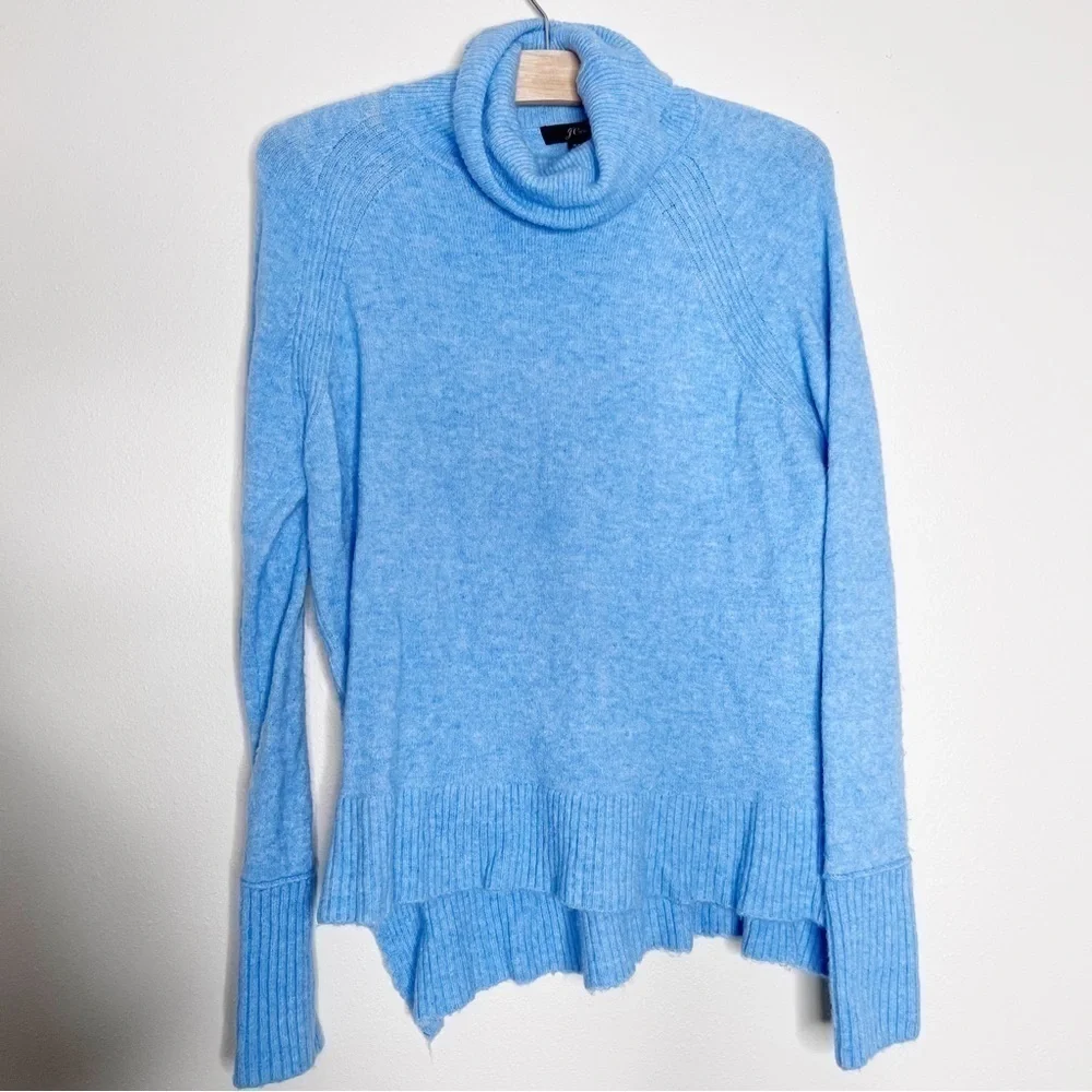 J. Crew Merino Wool Turtleneck Sweater Side Slits Supersoft Yarn Blue Sz XXS